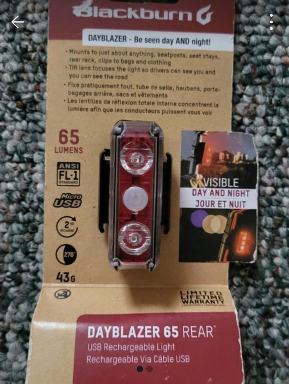 Dayblazer 65 Rear USB Rechargeable Bike Light - Red
